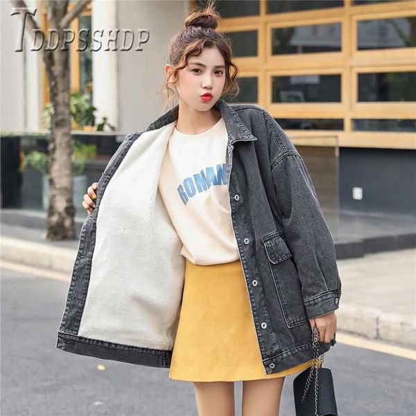 women's jackets 2021 autumn winter lining with imitation lambswool women denim coat lapel female jacket, Black;brown
women's jackets 2021 autumn winter lining with imitation lambswool women denim coat lapel female jacket, Black;brown