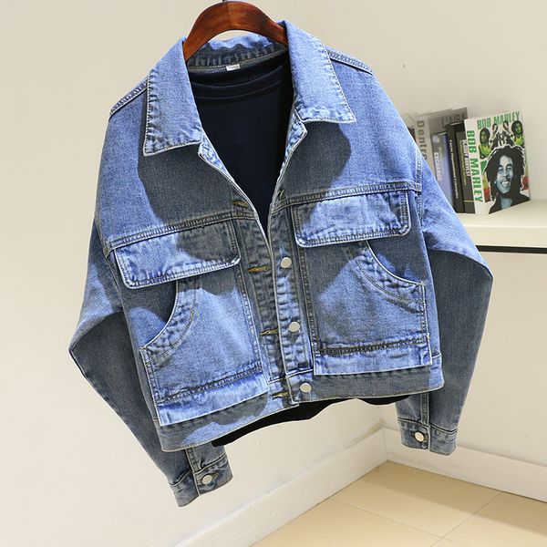 jacket spring vintage washed blue denim women loose harajuku big pocket long sleeve jeans jacket coat female student outerwear, Black;brown
jacket spring vintage washed blue denim women loose harajuku big pocket long sleeve jeans jacket coat female student outerwear, Black;brown