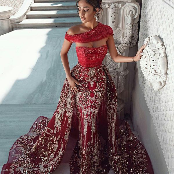 arabic dubai mermaid evening dresses gold appliques party gowns with detachable train red carpet fashion prom dress vestidos, Black;red
arabic dubai mermaid evening dresses gold appliques party gowns with detachable train red carpet fashion prom dress vestidos, Black;red