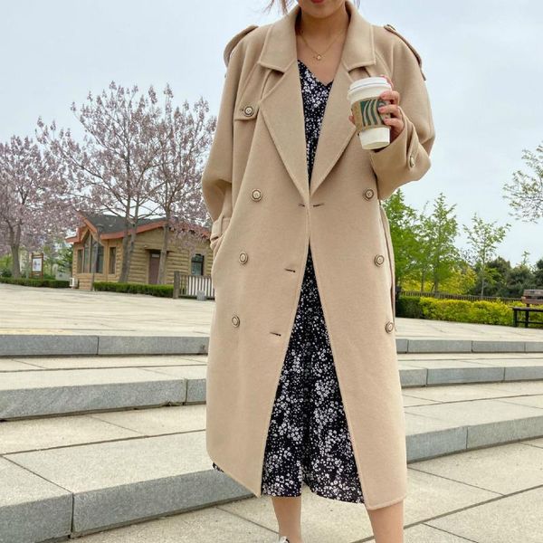 women's wool & blends 2021 winter korean double breasted handmade black long loose 100% coat women casual lacing belt plus size woolen
women's wool & blends 2021 winter korean double breasted handmade black long loose 100% coat women casual lacing belt plus size woolen