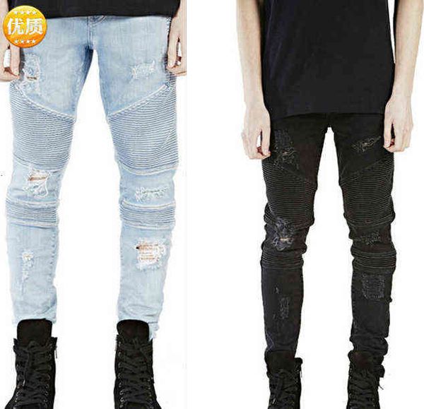 men's jeans biker three dimensional cutting, slim fitting, elastic small foot motorcycle jeans, Blue
men's jeans biker three dimensional cutting, slim fitting, elastic small foot motorcycle jeans, Blue