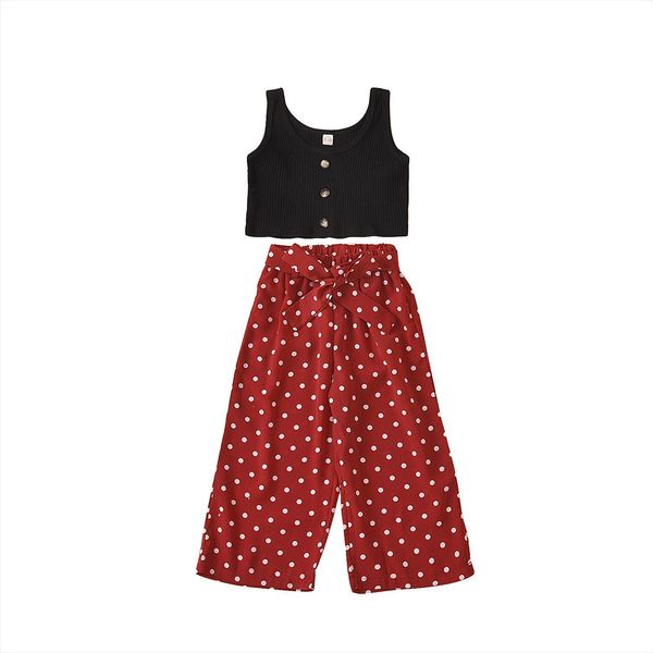 2 7y fashion kids girls clothes sets knit sleeveless button solid vest polka dot wide leg pants, White
2 7y fashion kids girls clothes sets knit sleeveless button solid vest polka dot wide leg pants, White