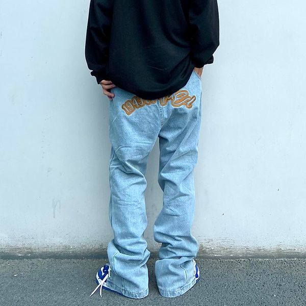 ankle lace up letter embroidery jeans men's washed retro straight baggy oversize denim trousers hip hop casual pants, Blue
ankle lace up letter embroidery jeans men's washed retro straight baggy oversize denim trousers hip hop casual pants, Blue