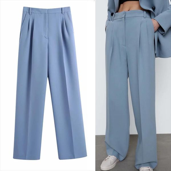 za blue high waist women capri wide leg trousers autumn winter long office suit female pants vintage baggy woman trouser, Black;white
za blue high waist women capri wide leg trousers autumn winter long office suit female pants vintage baggy woman trouser, Black;white