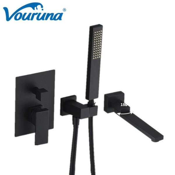 wall mounted swivel tub filler bathtub mixer tap faucet with hand shower in solid black bathroom sets
wall mounted swivel tub filler bathtub mixer tap faucet with hand shower in solid black bathroom sets