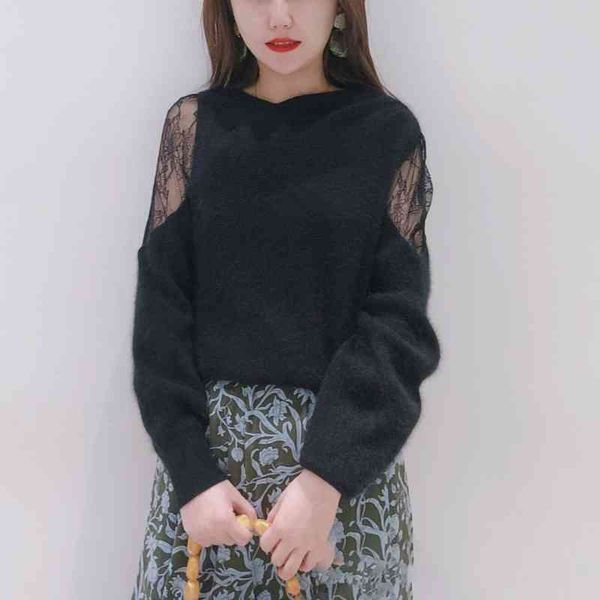 spring dew shoulder design woman sweaters lace hollow out patchwork pullover fashion elegant soft knitted 210514, White;black
spring dew shoulder design woman sweaters lace hollow out patchwork pullover fashion elegant soft knitted 210514, White;black
