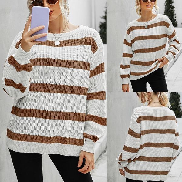 women's sweaters fashion round neck stitching striped sweater long sleeve, White;black
women's sweaters fashion round neck stitching striped sweater long sleeve, White;black