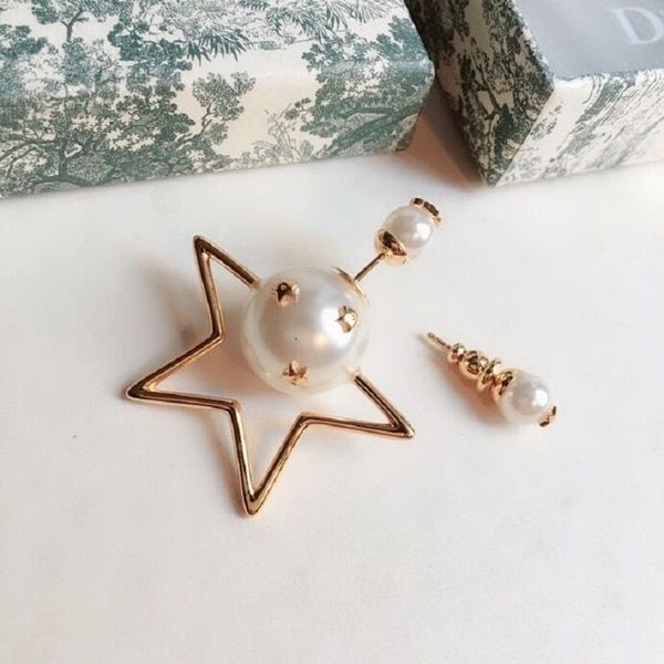 75% off outlet online family earrings new pearl asymmetric star earrings, Golden