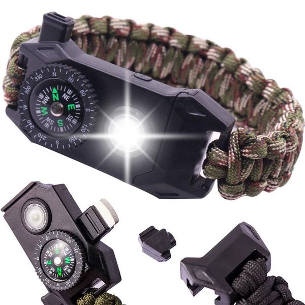 link, chain outdoor survival multi-function led luminous men bracelets for women camping rope compass whistle, Black
link, chain outdoor survival multi-function led luminous men bracelets for women camping rope compass whistle, Black