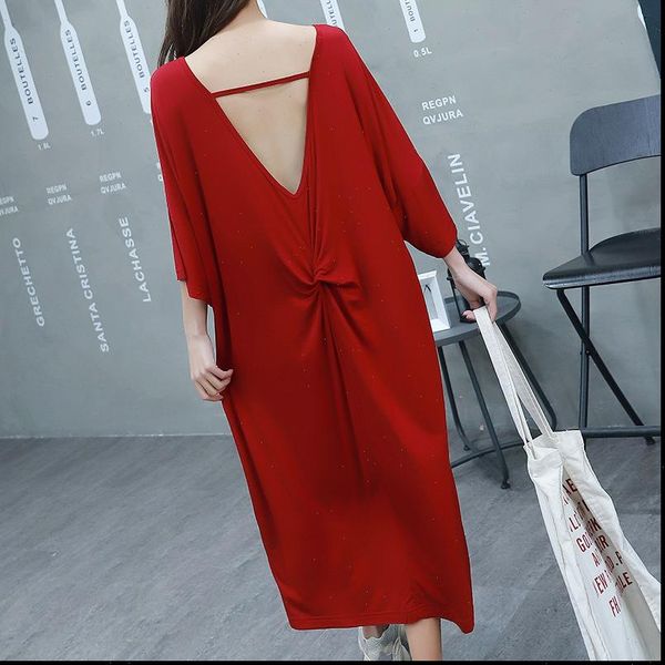 summer sleepdress loose dress women sleepwear backless short sleeved nightdress both for outside wear, Black;red
summer sleepdress loose dress women sleepwear backless short sleeved nightdress both for outside wear, Black;red