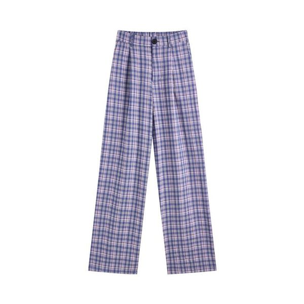 women's pants & capris purple plaid women summer thin high waist loose slim straight bottom long harajuku pantalon femme streetwear, Black;white 
women's pants & capris purple plaid women summer thin high waist loose slim straight bottom long harajuku pantalon femme streetwear, Black;white