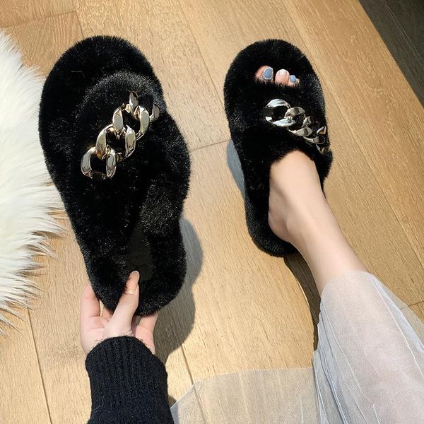 slippers 2021 indoor non-slip fashion chain decorate furry shoes winter cotton slipper women's plush warm indoors slides, Black
slippers 2021 indoor non-slip fashion chain decorate furry shoes winter cotton slipper women's plush warm indoors slides, Black