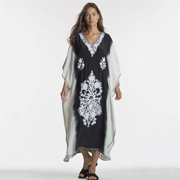women's swimwear plus size printing beach kaftan tunics short sleeve v-neck bikini cover ups boho maxi dress swimsuit up, White;black
women's swimwear plus size printing beach kaftan tunics short sleeve v-neck bikini cover ups boho maxi dress swimsuit up, White;black