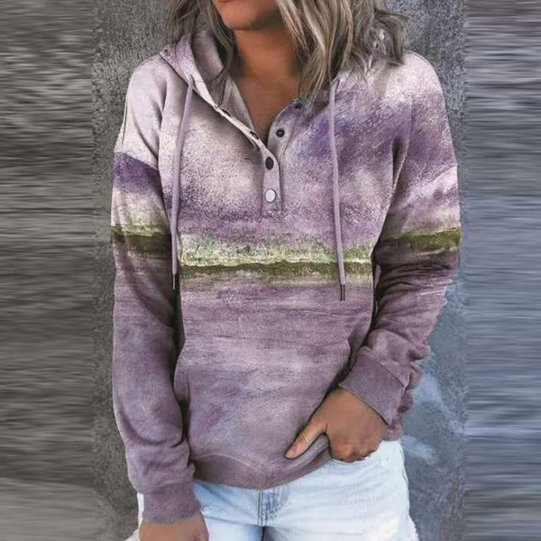 women's hoodies & sweatshirts landscape color print drawsting buttuon hoodie sweatshirt women fashion causal v neck autumn winter long, Black 
women's hoodies & sweatshirts landscape color print drawsting buttuon hoodie sweatshirt women fashion causal v neck autumn winter long, Black