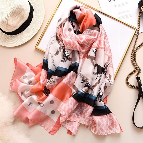 women imitation silk scarf horse chain print shawls office lady wraps female headscarf beach bandana beautiful gift 90x180cm scarves, Blue;gray
women imitation silk scarf horse chain print shawls office lady wraps female headscarf beach bandana beautiful gift 90x180cm scarves, Blue;gray