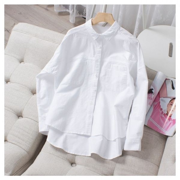 women white solid color oversized blouse lapel long sleeve loose fit shirt fashion spring autumn cotton 210601
women white solid color oversized blouse lapel long sleeve loose fit shirt fashion spring autumn cotton 210601