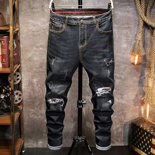 jeans spring black ripped cotton stretch slim hip-hop fashion denim distressed biker mens street wear, Blue
jeans spring black ripped cotton stretch slim hip-hop fashion denim distressed biker mens street wear, Blue