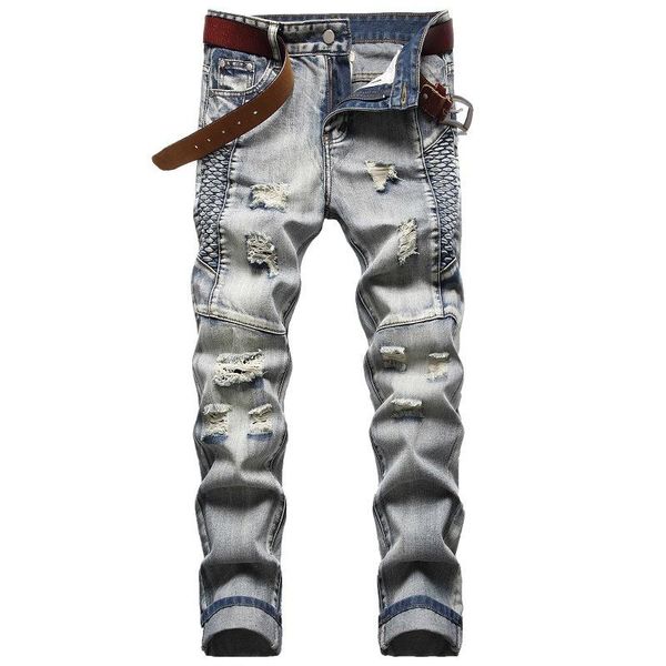 men's jeans 2021 autumn spring streetwear hip hop punk stretch skateboard moto bike grey ripped holes straight denim trouers, Blue
men's jeans 2021 autumn spring streetwear hip hop punk stretch skateboard moto bike grey ripped holes straight denim trouers, Blue