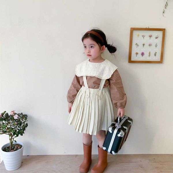 baby girls fashion outfits cotton lapel plaid long sleeve blouse and suspender dress 2pcs sets children clothes set 210615, White
baby girls fashion outfits cotton lapel plaid long sleeve blouse and suspender dress 2pcs sets children clothes set 210615, White