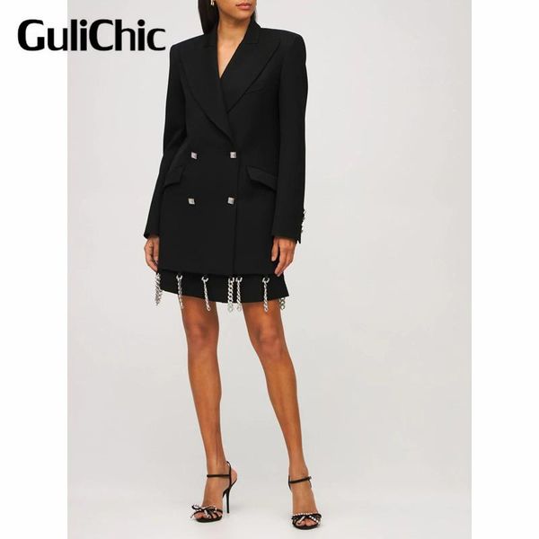 women's suits & blazers metal chain decoration fashion double breasted long sleeve temperament blazer women, White;black
women's suits & blazers metal chain decoration fashion double breasted long sleeve temperament blazer women, White;black