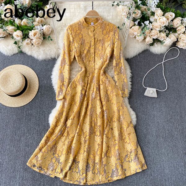 lace embroidery flower dress women korean long sleeve o neck a-line es spring retro fashion streetwear midi 210512, Black;gray
lace embroidery flower dress women korean long sleeve o neck a-line es spring retro fashion streetwear midi 210512, Black;gray