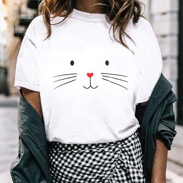 cartoon cat face print womens t shirt short sleeve o neck loose summer ladies fashion clothes, White
cartoon cat face print womens t shirt short sleeve o neck loose summer ladies fashion clothes, White