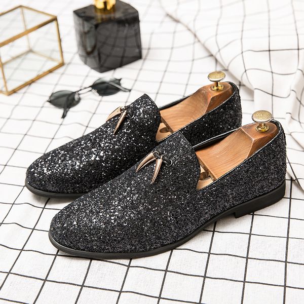 white italian glitter loafers mens sequin shoes men pointed toe dress wedding shoes classic loafer formal shoes men casual flat, Black
white italian glitter loafers mens sequin shoes men pointed toe dress wedding shoes classic loafer formal shoes men casual flat, Black