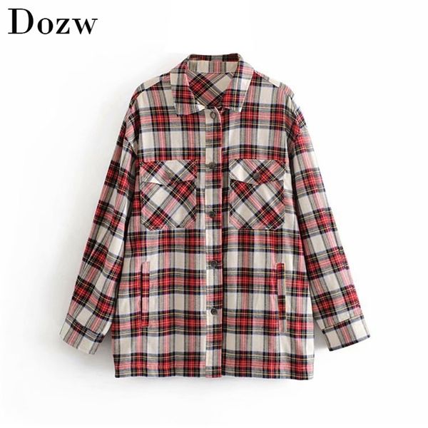 autumn winter plaid print women blouse causl female pockets elegant ladies turn-down office wear shirt loose tunic 210515, White
autumn winter plaid print women blouse causl female pockets elegant ladies turn-down office wear shirt loose tunic 210515, White