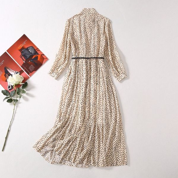 dresses casual autumn fashion designer women bow collar polka dot print long sleeve mid-calf length pleated with belt, Black;gray
dresses casual autumn fashion designer women bow collar polka dot print long sleeve mid-calf length pleated with belt, Black;gray