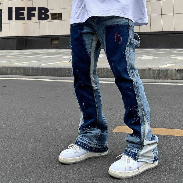 iefb men's jeans loose wash splash ink high street deconstruction micro trumpet casual pants trousers 9y5257 210524, Blue
iefb men's jeans loose wash splash ink high street deconstruction micro trumpet casual pants trousers 9y5257 210524, Blue