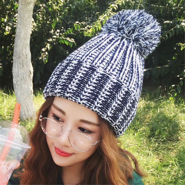 large wool ball mixed color knitting outdoor mixed color thickened wool hat warm autumn and winter women's hat, Black;white
large wool ball mixed color knitting outdoor mixed color thickened wool hat warm autumn and winter women's hat, Black;white