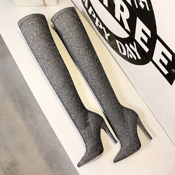 boots autumn winter glitter women thigh boots elegant thin heeled elastic slim over the knee heels sock shoes a734, Black
boots autumn winter glitter women thigh boots elegant thin heeled elastic slim over the knee heels sock shoes a734, Black