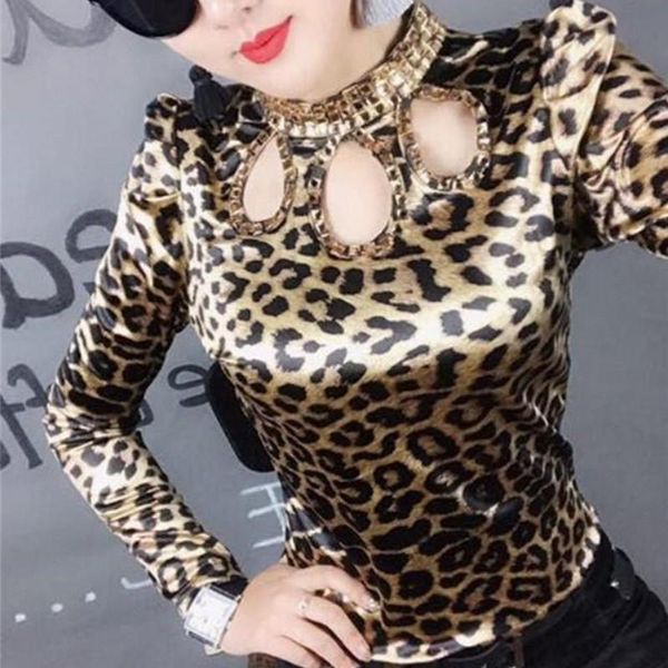women's blouses & shirts 2021 spring long sleeve stand collar diamond leopard blouse women hollow out pullovers leapard, White
women's blouses & shirts 2021 spring long sleeve stand collar diamond leopard blouse women hollow out pullovers leapard, White
