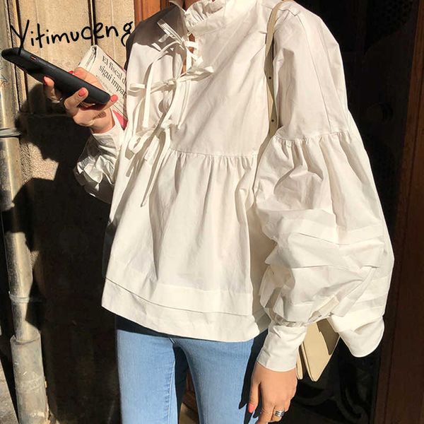 yitimuceng white blouse woman oversized lace up korean fashion long lantern sleeve office lady shirt spring summer 210601
yitimuceng white blouse woman oversized lace up korean fashion long lantern sleeve office lady shirt spring summer 210601