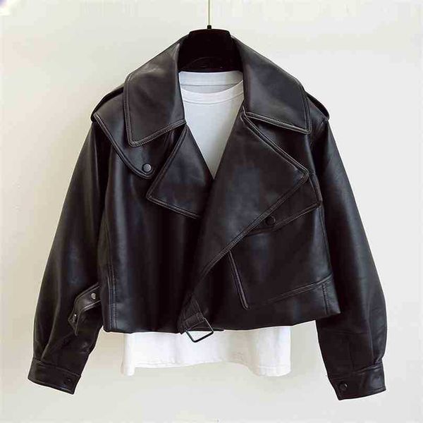 women's motorcycle jackets spring autumn loose streetwear turn down collar short leather coat woman casual pu outwear 210525, Black
women's motorcycle jackets spring autumn loose streetwear turn down collar short leather coat woman casual pu outwear 210525, Black
