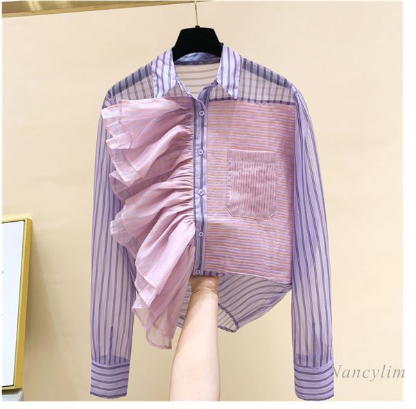 blouses spring and autumn women's korean-style loose striped shirt ruffle blouse fashion girls ladies blusas mujer de moda, White
blouses spring and autumn women's korean-style loose striped shirt ruffle blouse fashion girls ladies blusas mujer de moda, White