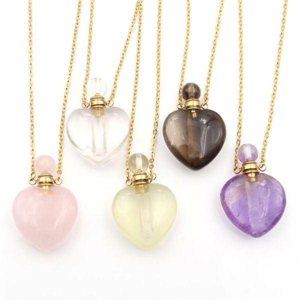 pendant necklaces xsm heart shape scent-bottle natural stone amethysts quartzs essential oil perfume bottle diffuser jewelry, Silver 
pendant necklaces xsm heart shape scent-bottle natural stone amethysts quartzs essential oil perfume bottle diffuser jewelry, Silver