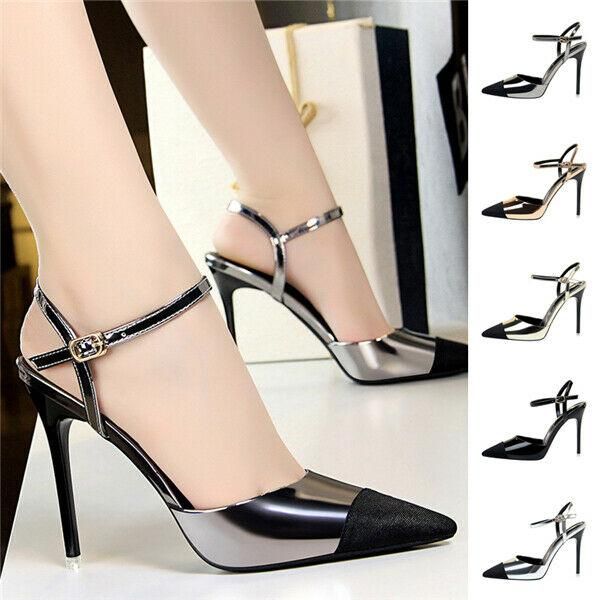 sandals women metal style slingback stiletto ankle strap pointed toe shoes party, Black
sandals women metal style slingback stiletto ankle strap pointed toe shoes party, Black