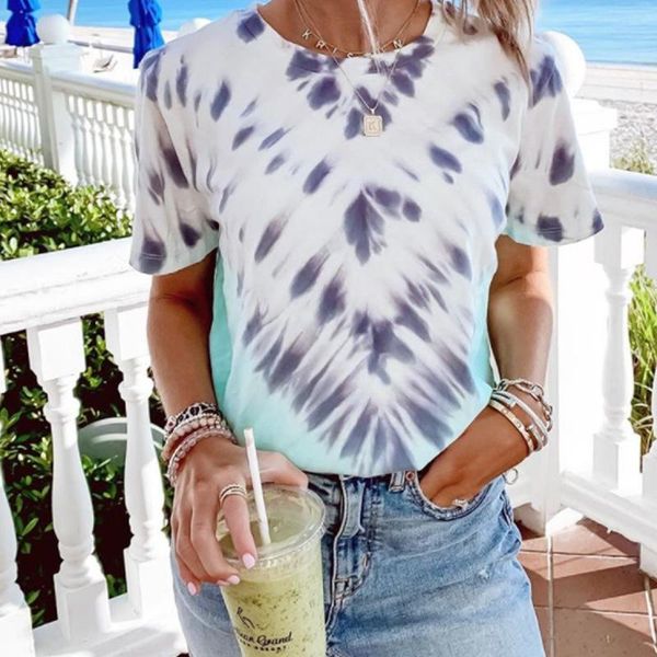 women's t-shirt women tie dyed print short sleeve 2021 summer fashion casual wild round neck loose streetwear pullover top, White
women's t-shirt women tie dyed print short sleeve 2021 summer fashion casual wild round neck loose streetwear pullover top, White