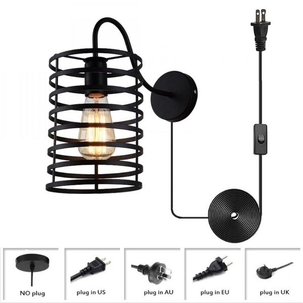 wall lamp intage light fixtures, black with plug in cord, retro metal cage lamp, for bedroom living room bedside
wall lamp intage light fixtures, black with plug in cord, retro metal cage lamp, for bedroom living room bedside
