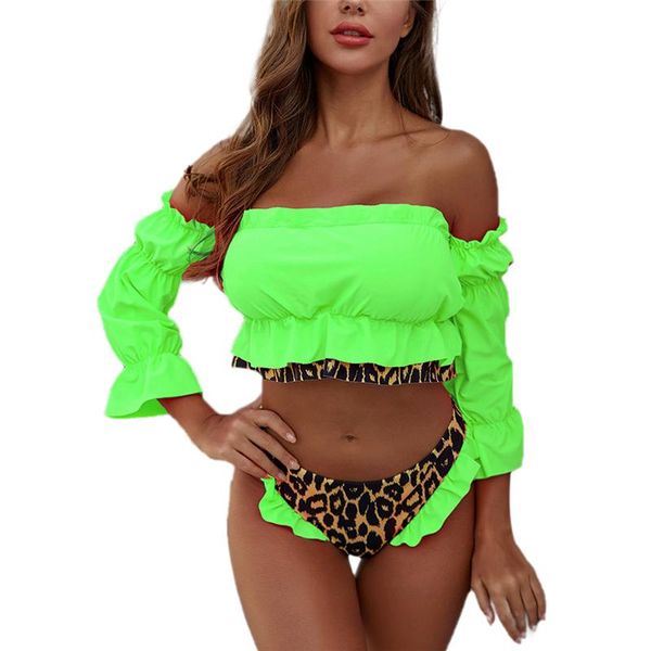 piece bathing suit beach wear set off shoulder ruffle long sleeve bandeau + high cut leopard bottom bikini swimwear women's, White;black
piece bathing suit beach wear set off shoulder ruffle long sleeve bandeau + high cut leopard bottom bikini swimwear women's, White;black