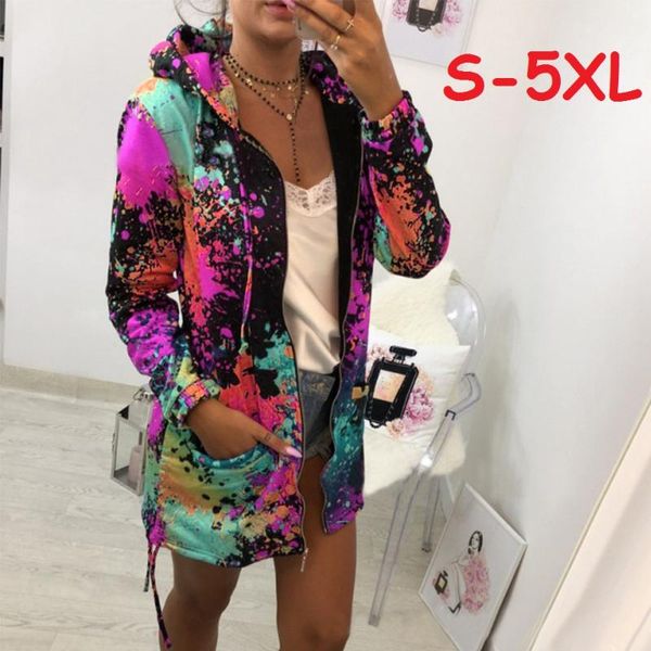 women's jackets women print spring colourful tie dyeing hooded sweatshirt casual pocket zipper loose plus size female outwear, Black;brown
women's jackets women print spring colourful tie dyeing hooded sweatshirt casual pocket zipper loose plus size female outwear, Black;brown