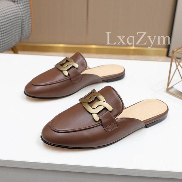 real leather brand slippers women round toe lazy loafers metal comfortable mules shoes female outdoor slippers dress slides, Black
real leather brand slippers women round toe lazy loafers metal comfortable mules shoes female outdoor slippers dress slides, Black