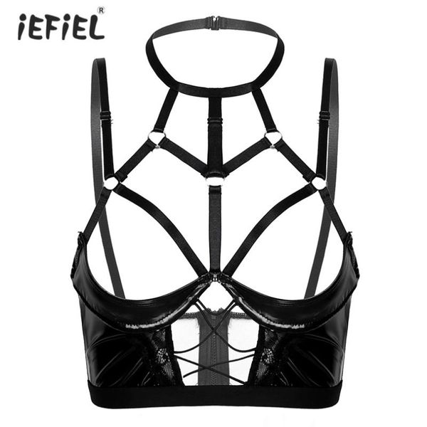 women sissy exotic halter neck hollow out strappy patent leather bra nightwear back zipper underwire unlined brassiere bras, Red;black
women sissy exotic halter neck hollow out strappy patent leather bra nightwear back zipper underwire unlined brassiere bras, Red;black