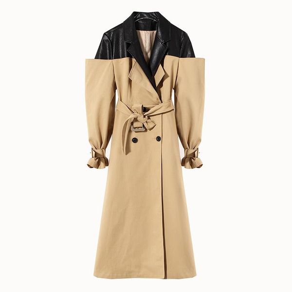 women's wool & blends temperament and leather jacket casual solid color double-breasted coat belt office fashion shoulder design long, Black
women's wool & blends temperament and leather jacket casual solid color double-breasted coat belt office fashion shoulder design long, Black