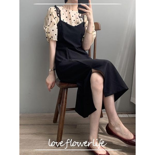 two piece dress cozok womanly polka dot stitched fake pieces women's 2021 summer korean design temperament long skirt zh07, White
two piece dress cozok womanly polka dot stitched fake pieces women's 2021 summer korean design temperament long skirt zh07, White