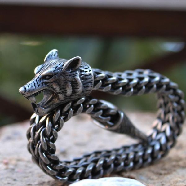 link, chain 316l stainless steel bracelet punk wolf head titanium vikings bracelets & bangles men boys, Black
link, chain 316l stainless steel bracelet punk wolf head titanium vikings bracelets & bangles men boys, Black