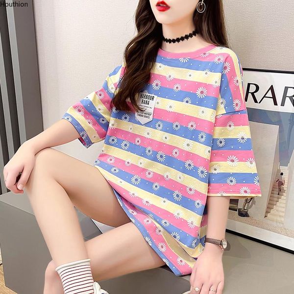 women's t-shirt houthion stripe plus size tshirt loose short sleeve korean fashion casual o-neck t shirt summer, White
women's t-shirt houthion stripe plus size tshirt loose short sleeve korean fashion casual o-neck t shirt summer, White