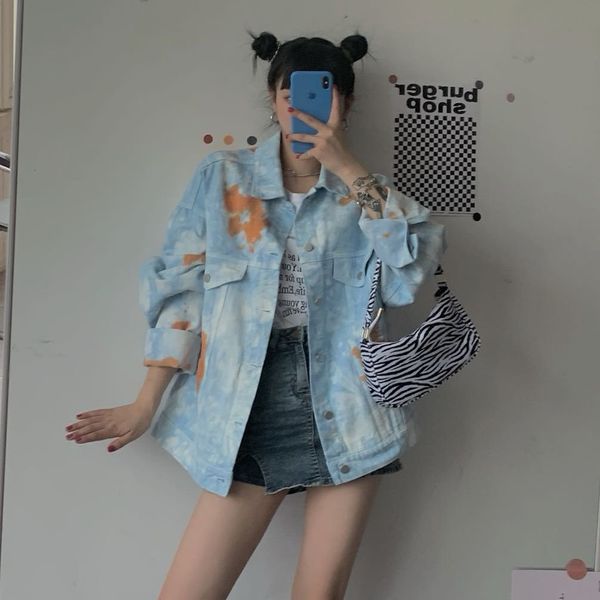 harajuku spring feminine loosey style korean fashion denim blue skies dye jeans womanly jacket, White
harajuku spring feminine loosey style korean fashion denim blue skies dye jeans womanly jacket, White