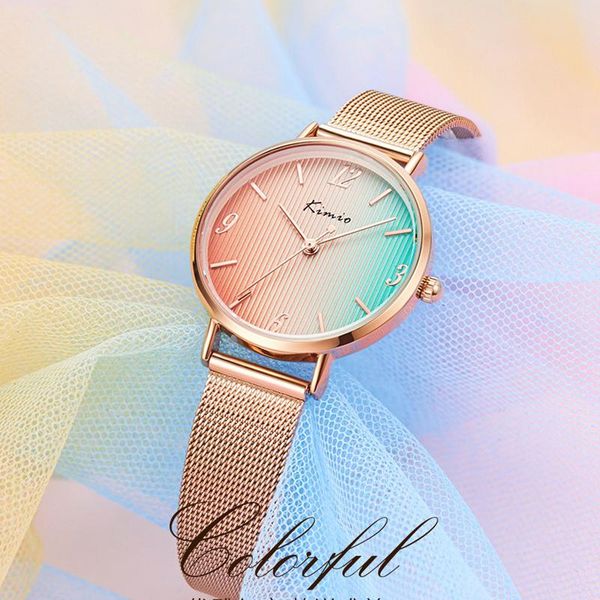 wristwatches kimio brand fashion ladies rainbow colors big dial watch for women stainless steel mesh belt woven clock, Slivery;brown
wristwatches kimio brand fashion ladies rainbow colors big dial watch for women stainless steel mesh belt woven clock, Slivery;brown